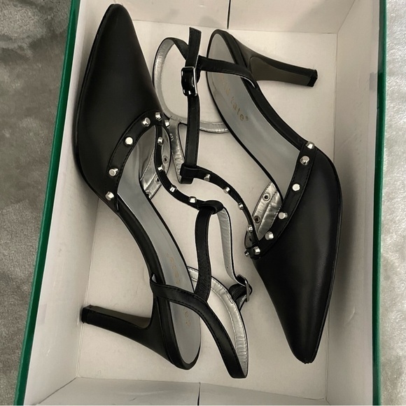 David Tate Valencia Black Kid Studded Black Slingback Leather Pumps Heels Size 9 - Picture 8 of 11